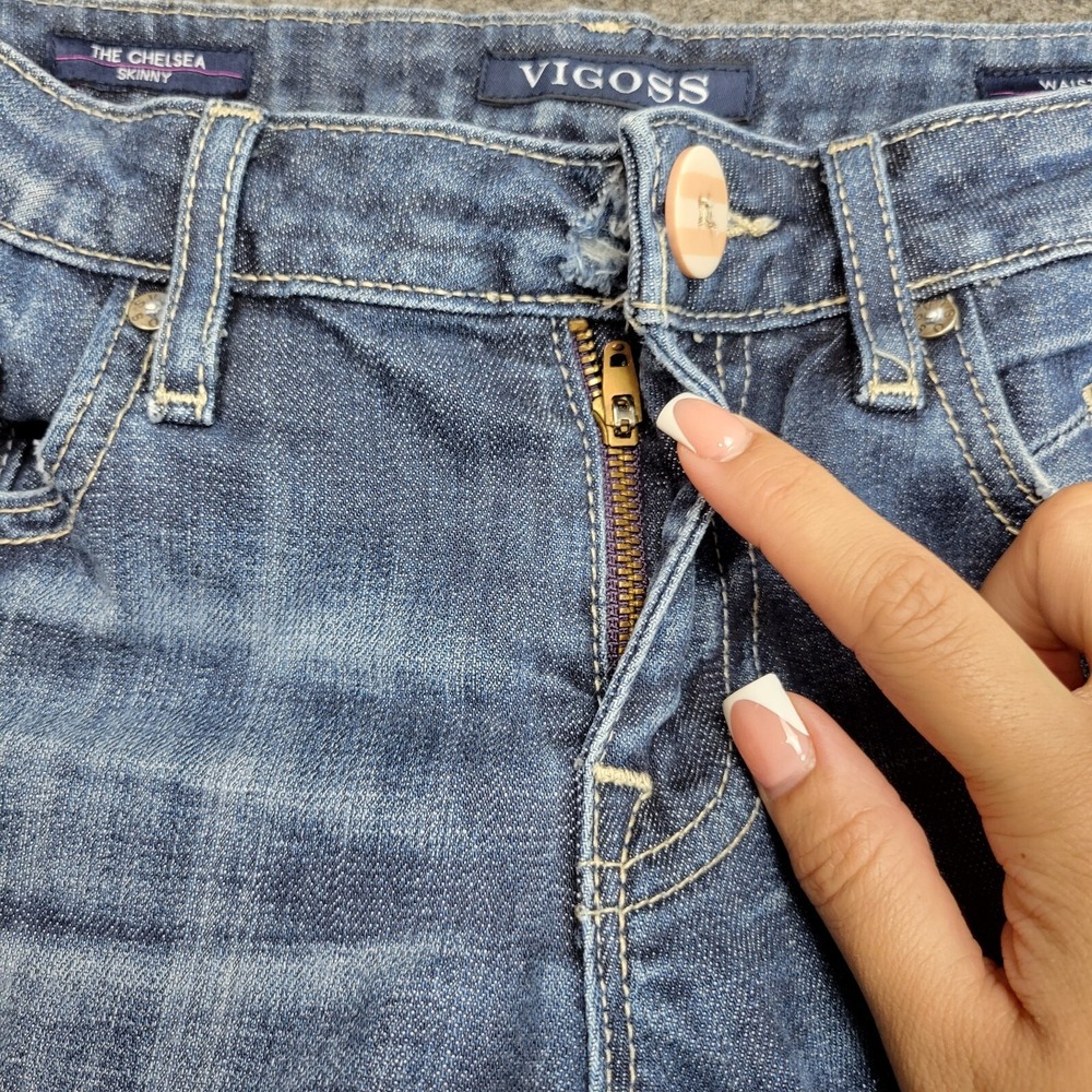 Vigoss Jeans Womens 25 Medium Wash Skinny Distressed Stretch Chelsea Y2K Denim - Picture 5 of 12
